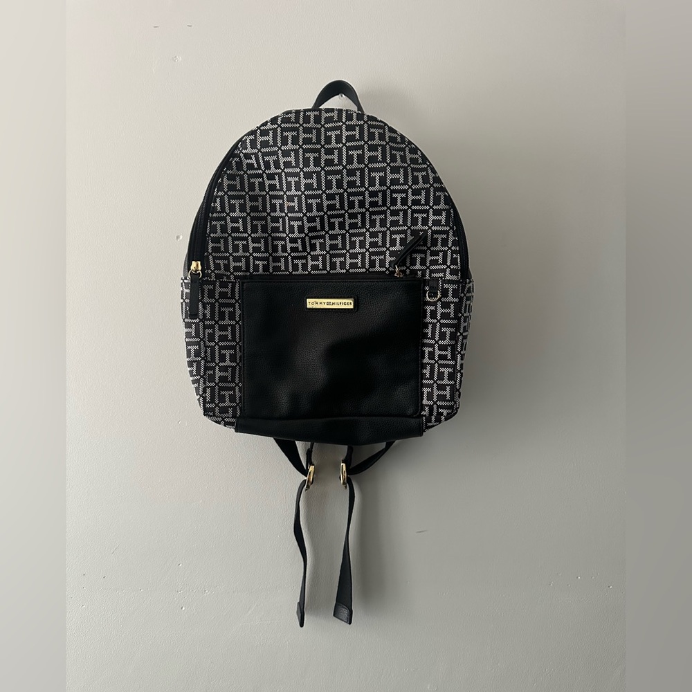 Tommy Hilfiger Black and Gray Logo Backpack
